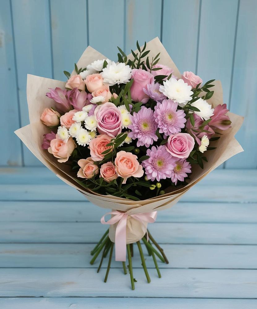 Букет цветов из: Хризантемы, Розы и Альстромерии в Малой Вишере