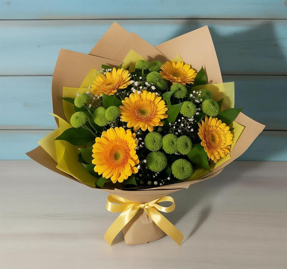 Букет цветов из: Герберы и Хризантемы в Малой Вишере