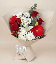 Букет цветов из:  Розы, Хризантемы, Герберы и Лилии в Малой Вишере