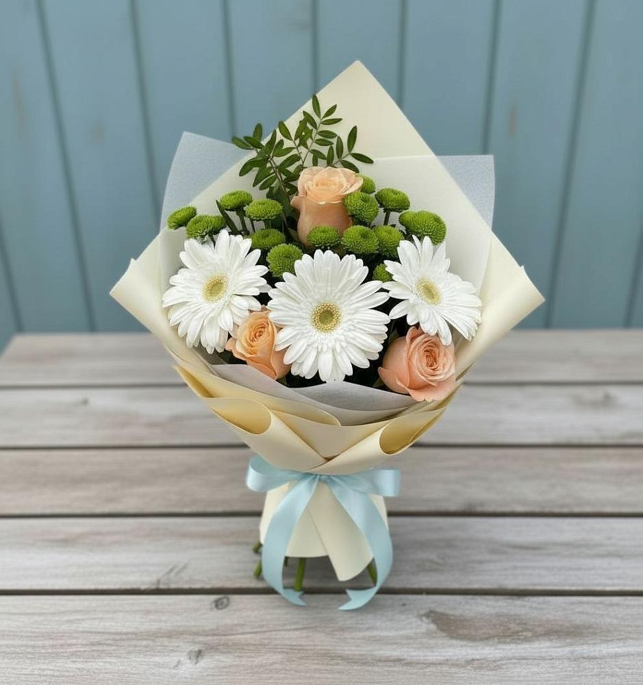 Букет цветов из: Герберы, Розы и Хризантемы в Малой Вишере