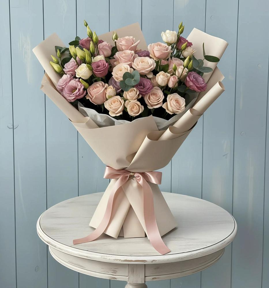 Букет цветов из: Розы и Лизиантусы в Малой Вишере